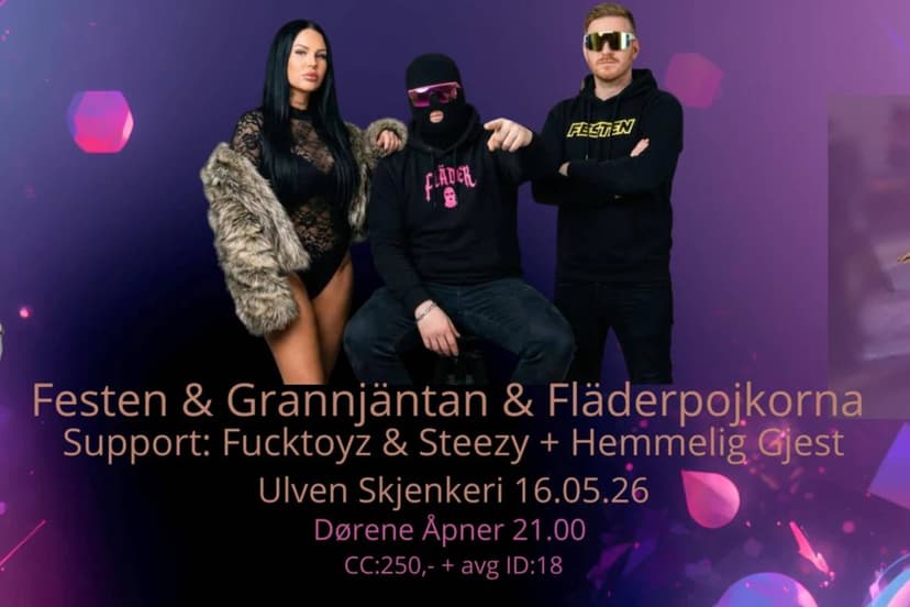 Festen & Grannjäntan & Fläderpojkorna // Support: Fucktoyz & Steezy + Hemmelig Gjest